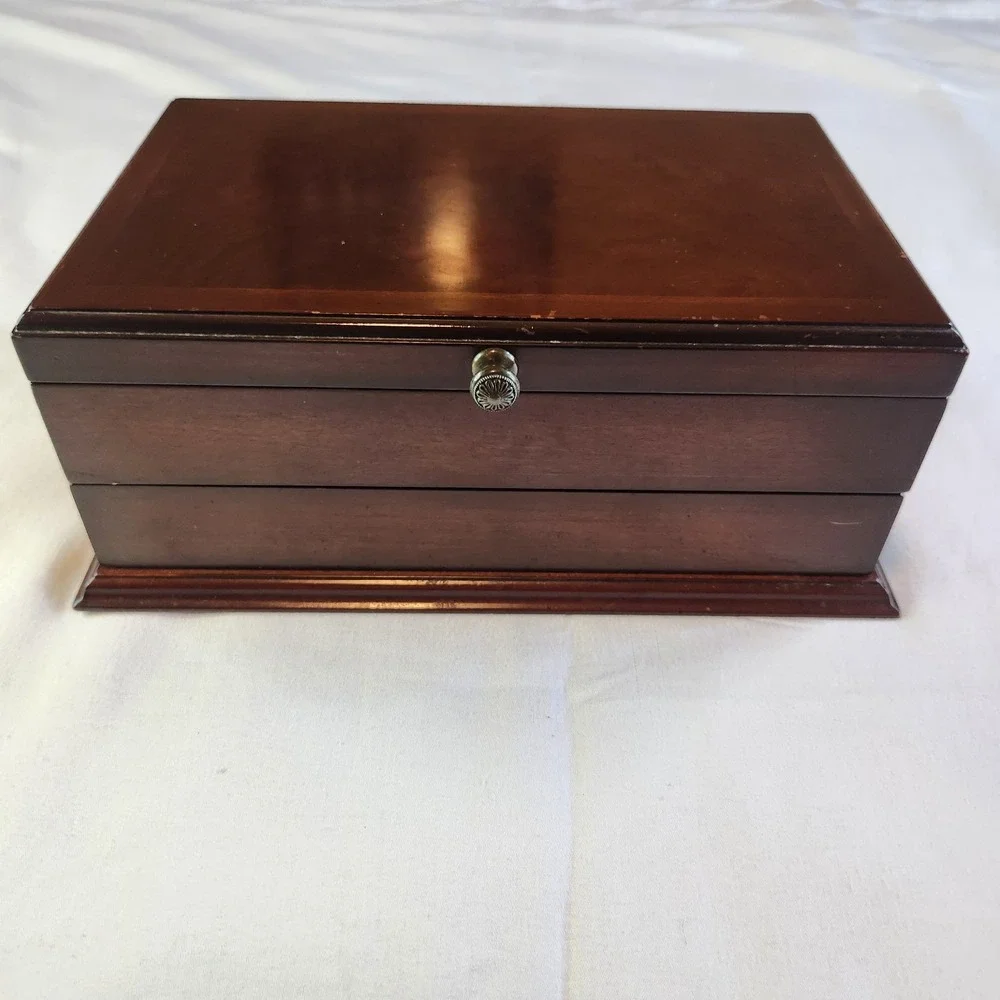 Bombay Redwood Jewelry Box Flip Lid Automatic Drawer Velvet Lined 12 x 8‎ x 4